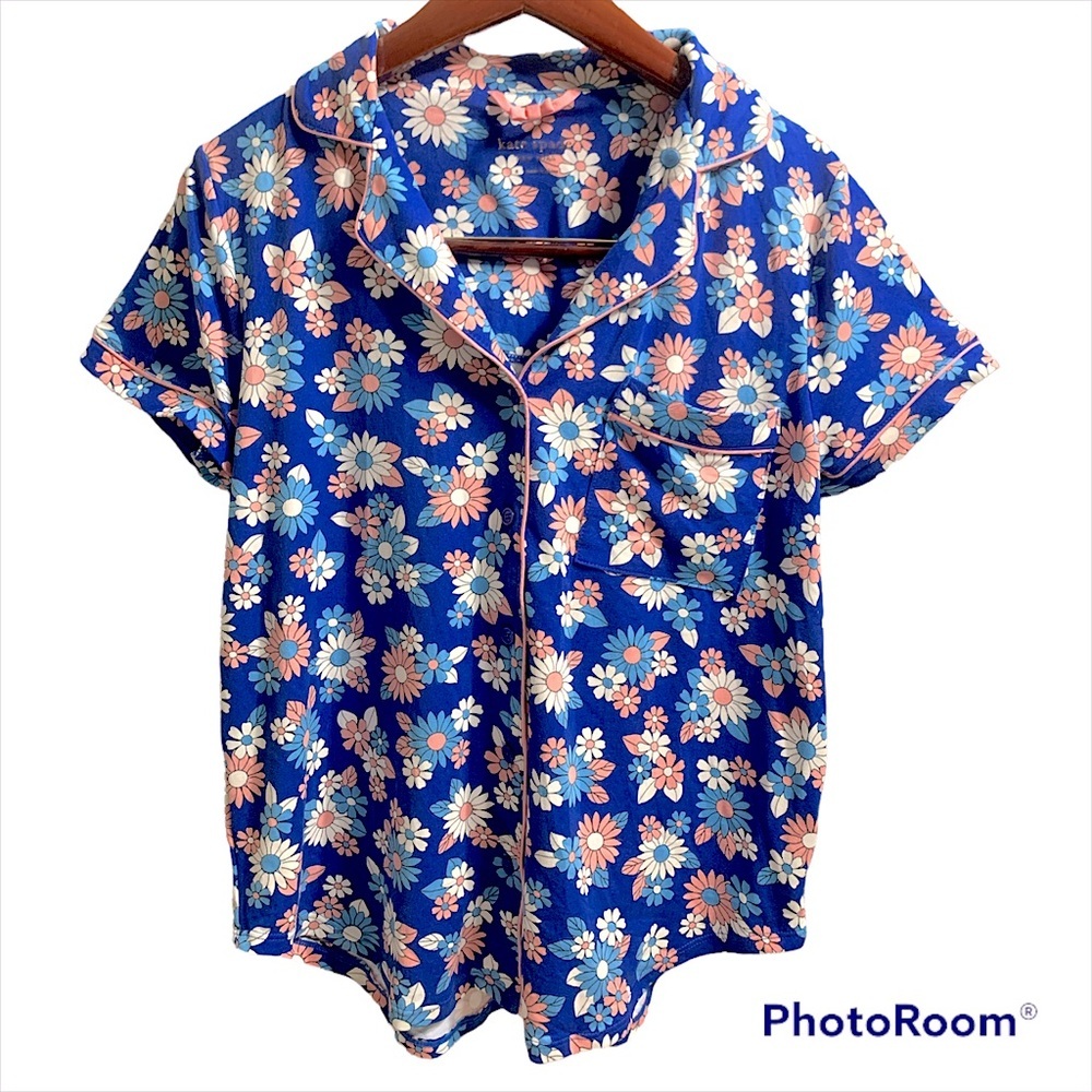 kate Spade Pajama Top Floral , Blue and Pink size Small